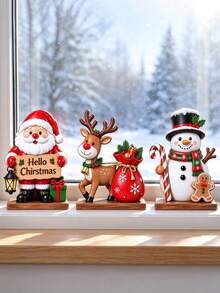 3pcs Christmas Desktop Decorations, Including Santa Claus, Christmas Tree And Snowman, Suitable As Christmas Table Centerpiece, Winter Holiday Home Window Sill, Fireplace Desktop Decor, Also For Home Decor, Office Decor And Theme Party Arrangement - Multi-color - View 2