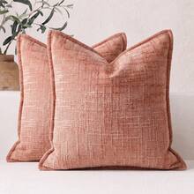 1pc Chenille Autumn/Winter Plush Throw Pillow Cover, Soft Decorative Sofa Cushion Cover (Pillow Insert Not Included), Home Bed Pillow - Dusty Pink - View 1