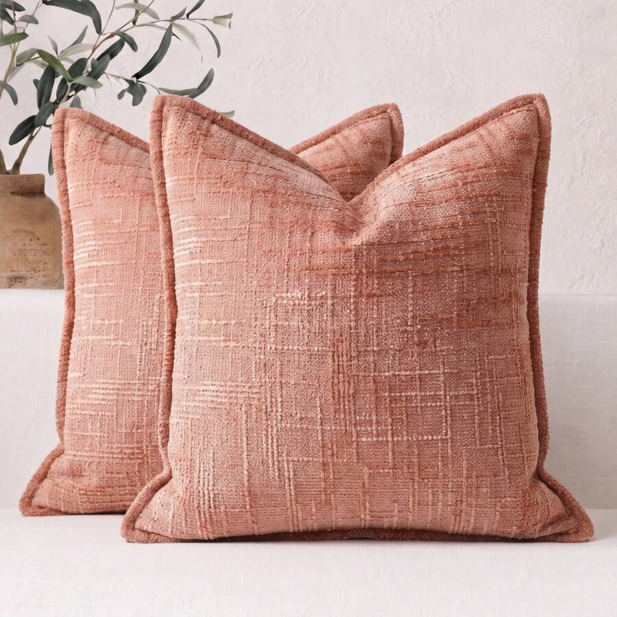 1pc Chenille Autumn/Winter Plush Throw Pillow Cover, Soft Decorative Sofa Cushion Cover (Pillow Insert Not Included), Home Bed Pillow - Dusty Pink - View 1