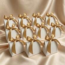 20/50pcs Mini Blank White Gift Boxes With Colorful Ribbons, Suitable For Birthday, Wedding And DIY Crafts, Perfect For Elegant Gift Display, Party Decoration And Special Occasions, Wedding Gift Boxes - View 4
