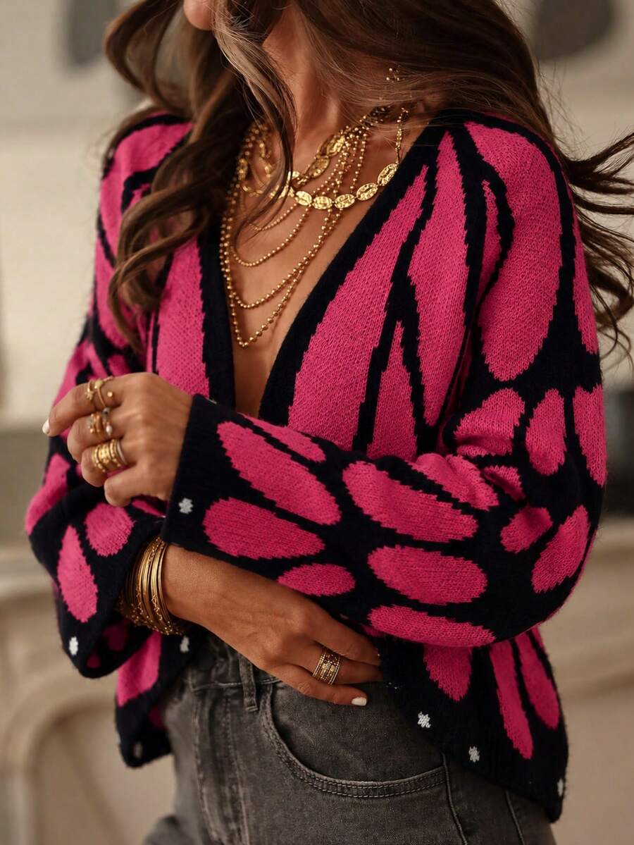1pc Women's Butterfly Wing Print Short Knit Cardigan Y2K Style Top Suitable For Street, Travel, Party Fall