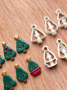 Mini Christmas Tree Polymer Clay Cutters, Cute Kawaii Xmas Potted Tree Star Topper Molds For DIY Handmade Earring Pendant Jewelry Craft Making - White - View 2
