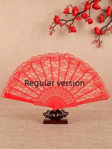 3pcs Lace Folding Fan Set, Suitable For Party, Halloween, Valentine's Day And Other Occasions - Red - View 4