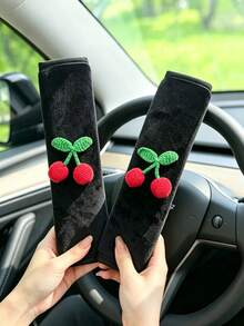 1pc/2pcs Car Seat Belt Shoulder Pad Cherry Decor Car Interior Seat Belt Protector Car Interior Decoration All Season - A - View 3