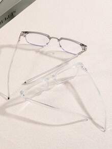 2pcs Square Transparent Lens Glasses, Half-Frame Metal + Full Transparent Frame Plain Lens Glasses, Decorative Men's Office Computer Eye Protection Glasses - 2pc-transparent+Translucent Grey - View 2