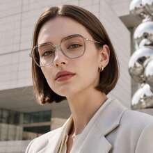 1 Pair Women's Black Cat Eye PC Frame Minimalist Solid Color Versatile Non-Prescription Glasses - Grey - View 1