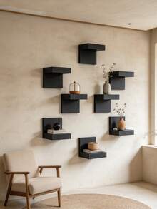 6/3/1pc-Black Storage Rack, Black Thickened Floating Wall Shelf, Modern Minimalist Geometric L-Shaped Metal Floating Wall-Mounted Shelf, Black Storage Rack, Suitable For Minimalist And Modern Luxury Home Decor, House Renovation Decor, Living Room Background Wall, Entryway, Bedroom, Study And Hallway Display Storage, Iron Plate Bracket Screw Installation, Space-Saving Display Rack, Dorm Decor, Christmas Party Home Office Decor Storage Rack, Christmas Decor, Christmas Gift, New Year Decor, Indoor And Outdoor Home Decor, Bohemian Style Decor - A - View 7