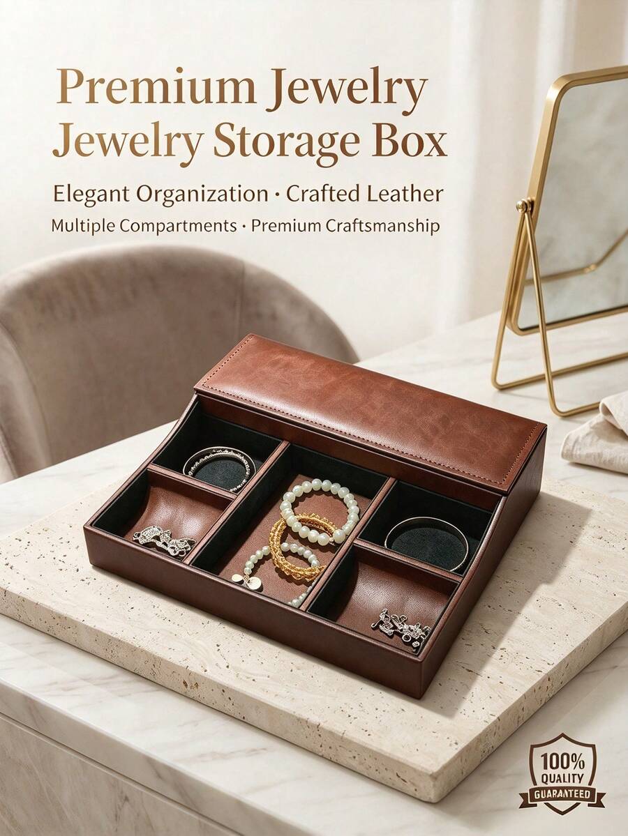 KYPHIREL Premium PU Leather Jewelry Storage Box, Multi-Grid Divided Jewellery Display Case, Elegant Desktop Organizer For Rings Bracelets Earrings Size 27.5*23*5.5cm - Multicolor - View 1