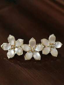 1pc Elegant Women's Half-Up Floral Rhinestone Alloy Spring Hair Clip, Princess Style Top Clip Horizontal Hair Accessory Hairpin For Daily Wear, Holiday Gift Hair Decoration - Multicolor - View 3
