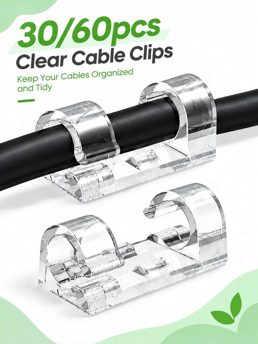 40pcs Transparent Self-Adhesive Cable Clips Set, Strong Adhesive Cable Organizer, Cable Management Clips For TV, Computer, Laptop, Network Cable, Desk, Home Office, Christmas, Christmas Decor, Bedroom Decor, Gift, Gift For Women, Storage, Storage Organizer, Kitchen Accessories - Multicolor - View 1