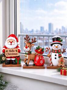 3pcs Christmas Desktop Decorations, Including Santa Claus, Christmas Tree And Snowman, Suitable As Christmas Table Centerpiece, Winter Holiday Home Window Sill, Fireplace Desktop Decor, Also For Home Decor, Office Decor And Theme Party Arrangement - Multi-color - View 8