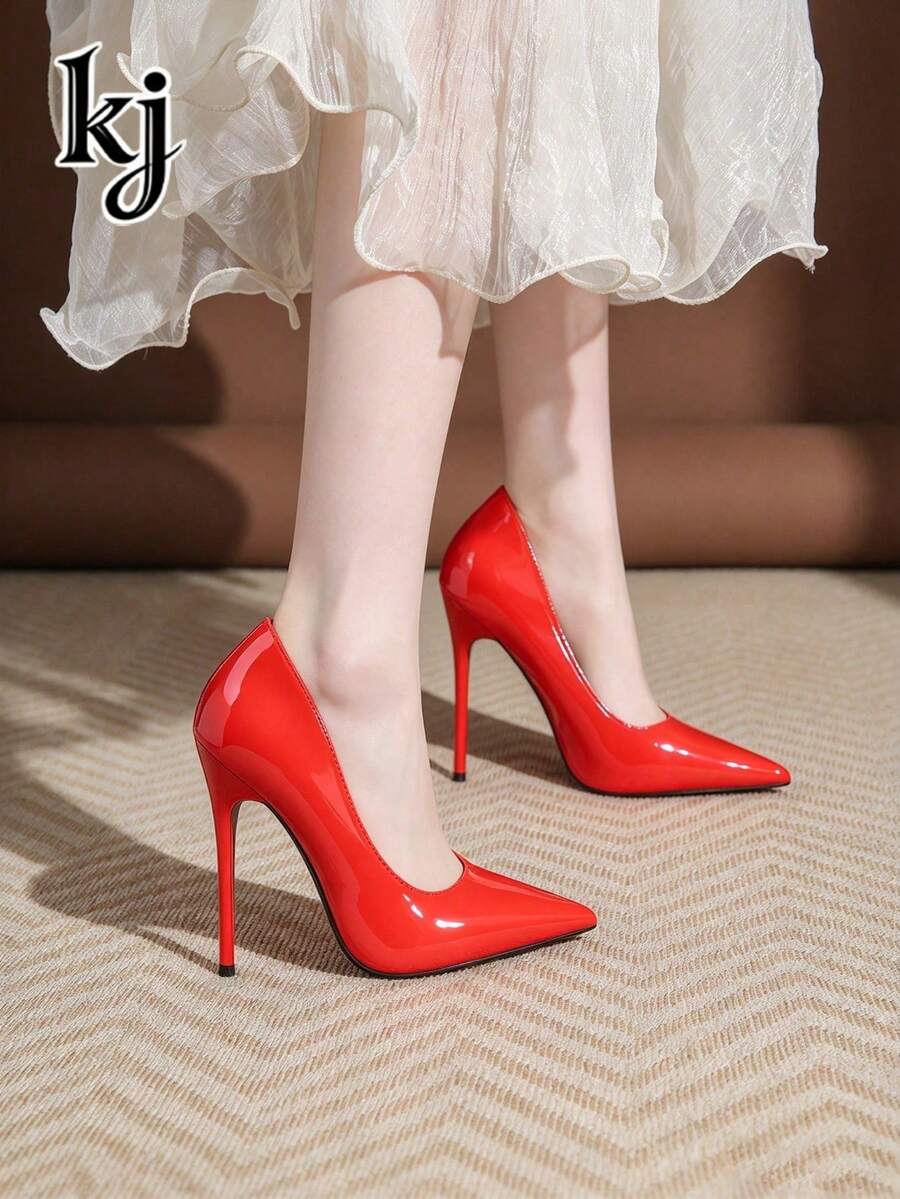 Women's European & American Classic Orange Pointed Toe Stiletto Pumps, Light Tone Elegant Sexy Commuter Versatile Fashion High Heels - Orange - View 1