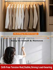 1pc Marble Pattern Telescopic Rod, Extra Long Stainless Steel Tension Shower Curtain Rod, No Drill Installation, Curtain Rod, Closet Hanging Rod, Clothes Drying Rod, Hanging Rod, Support Rack, Kitchen Utensil Storage Rod, Tension Rod, Spatula Hanging Rod, Spoon Hanging Rod, Cutting Board Hanging Rod, Kitchen Towel Hanging Rod, Whisk Hanging Rod - Multicolor - View 2
