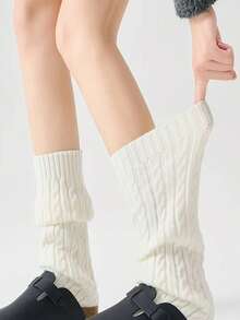 chuanwa(2) 1 Pair Women Cable Knit Leg Warmers, Solid Color Slouchy Stacked Socks, Fall Winter Warm Knitted Calf Socks For Shoes - Multicolor - View 4