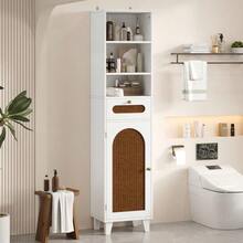 40*30*171 سم، خزانة حمام من MDF، مظهر خشبي، تصميم الروتان، أرفف مفتوحة، أرفف قابلة للتعديل، درج، باب، مقابض معدنية، أرجل عالية، حماية ضد الانقلاب، خشب طبيعي. - أبيض - مشاهدة 4