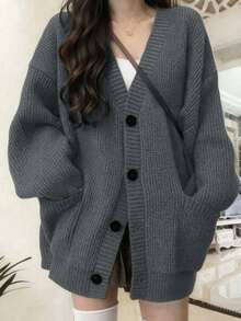 Autumn/Winter New Women's Fashion Elegant Knit Cardigan Sweater[Size Runs Large, Please Choose One Size Smaller If Between Sizes] Casual Fall - Dark Grey - View 2