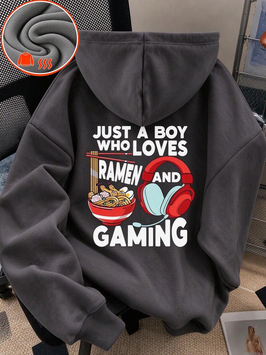 1pc Thermal Lined Thick Warm Sweatshirt Sweatshirt For Tween Boys, Young Student Children's Clothing, Suitable For Kids' Autumn/Winter Long Sleeve Top - Dark Grey - View 1