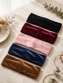 5pcs Women's Velvet Wide Elastic Soft Headbands, Non-Slip Hair Accessories, Fashion Headwear, Autumn/Winter - Multicolor - View 3
