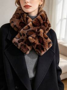 1pc - Winter New Faux Mink Fur Retro Leopard Print Scarf, Versatile, Fashionable, High-End, And Warm Cross-Neck Scarf - Multicolor - View 2