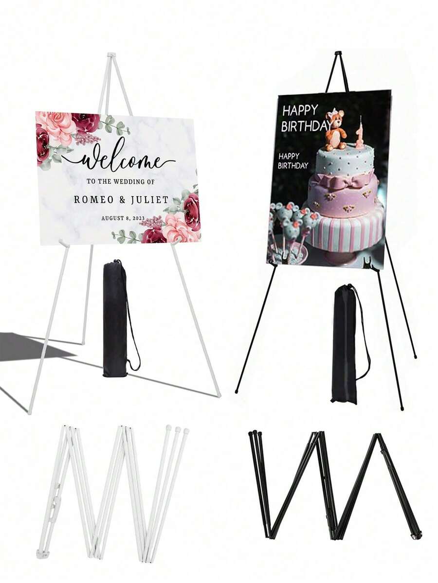 1pc/Display Stand, Foldable Display Stand, Portable Tripod Display Stand, White/Black Adjustable Metal Rack, Suitable For Wedding Signs, Posters, Paintings, Ceremony Advertising Display, Back To School Birthday Banner Decoration - Multicolor - View 1