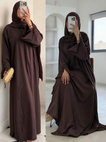 1pc Solid Color Muslim Prayer Set, Hooded Long Robe Abaya Casual ...
