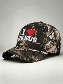1pc Men's And Women's Camo I LOVE JESUS Embroidered Baseball Cap Adjustable Design Perfect For Outdoor Hunting, Travel Breathable And UV-Protective. - Camouflage - View 7