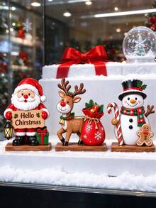 3pcs Christmas Desktop Decorations, Including Santa Claus, Christmas Tree And Snowman, Suitable As Christmas Table Centerpiece, Winter Holiday Home Window Sill, Fireplace Desktop Decor, Also For Home Decor, Office Decor And Theme Party Arrangement - Multi-color - View 5