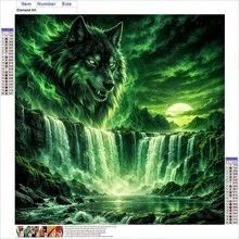 1pc 30*30cm Green Mystical Wolf Waterfall Mountain & Sea Pattern Diamond Painting Kit, Suitable For Home Wall Decor Art, Inspires Creative Inspiration And Crafting Passion, Thoughtful Holiday Gift For Creative Enthusiasts - round diamond - View 4