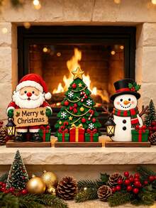 3pcs Christmas Desktop Decorations, Including Santa Claus, Christmas Tree And Snowman, Suitable As Christmas Table Centerpiece, Winter Holiday Home Window Sill, Fireplace Desktop Decor, Also For Home Decor, Office Decor And Theme Party Arrangement - Multi-color - View 9