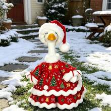 1 Set Christmas Porch Goose Outfit, Christmas Dress With Hat, Fits 23-Inch Goose Statue | Holiday Goose Costume With Hat, Christmas Yard Outdoor Decor (Statue Goose Not Included) - A - View 4