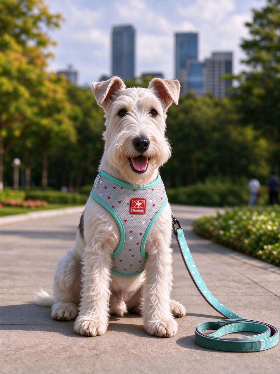 扇形狗貓胸背帶牽繩套裝,透氣防拉扯寵物背心,適用小型犬與貓 - 薄荷綠 - 查看 1