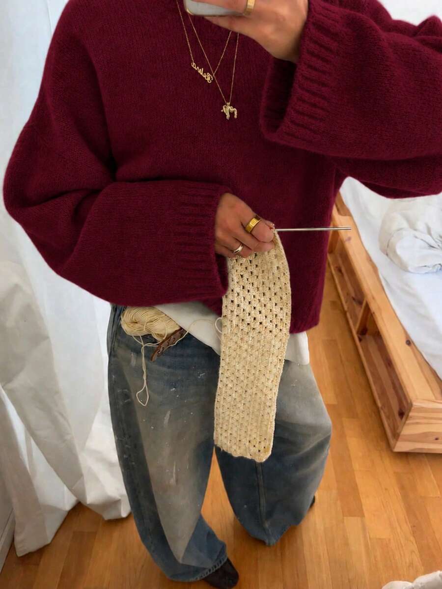 Women's Fashion Long Sleeve Knit Base Layer Top, New Autumn/Winter Soft Gentle Style Loose Sweater
