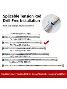 1pc Marble Pattern Telescopic Rod, Extra Long Stainless Steel Tension Shower Curtain Rod, No Drill Installation, Curtain Rod, Closet Hanging Rod, Clothes Drying Rod, Hanging Rod, Support Rack, Kitchen Utensil Storage Rod, Tension Rod, Spatula Hanging Rod, Spoon Hanging Rod, Cutting Board Hanging Rod, Kitchen Towel Hanging Rod, Whisk Hanging Rod - Multicolor - View 24
