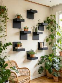 6/3/1pc-Black Storage Rack, Black Thickened Floating Wall Shelf, Modern Minimalist Geometric L-Shaped Metal Floating Wall-Mounted Shelf, Black Storage Rack, Suitable For Minimalist And Modern Luxury Home Decor, House Renovation Decor, Living Room Background Wall, Entryway, Bedroom, Study And Hallway Display Storage, Iron Plate Bracket Screw Installation, Space-Saving Display Rack, Dorm Decor, Christmas Party Home Office Decor Storage Rack, Christmas Decor, Christmas Gift, New Year Decor, Indoor And Outdoor Home Decor, Bohemian Style Decor - A - View 4