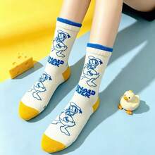 Disney Official Licensed Donald Duck Cartoon Crew Socks, Women Cute Polka Dot Mid-Calf Cotton Socks - Style Random - View 5