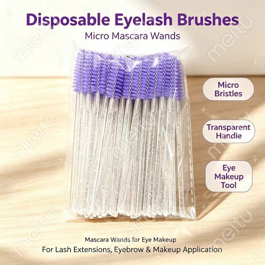 50/10Pcs Disposable Eyelash Brushes, Purple Mascara Wands, Transparent Handle Lash Spoolies For Eyelash Extension Eyebrow Makeup - Eyelash Brush - View 1