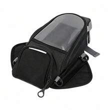 1pc AM ROAD FOX Motorcycle Tank Bag, Black Polyester Fabric, Waterproof Magnetic Design, With Touchscreen Navigation Window, Multi-Functional Portable Riding Handbag, Practical Street Bike Accessory - A - View 7