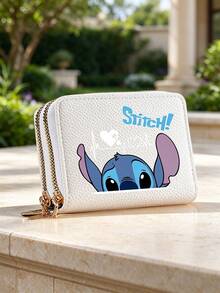 Disney Cute Stitch Print Double Zipper Wallet For Women, Multi Slot Credit Card Holder & Coin Purse, Portable Leather Small Accordion Pocket Organizer - Multicolor - View 7
