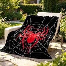 1PC Black Background Red Spider Web Dark Style Flannel Blanket, Grey Spider Web Outline And Dripping Effect Red Large Spider Pattern, Niche Personalized Design, Soft And Smooth Flannel Fabric, Suitable For Sofa Decorative Throw, Gaming Room Atmosphere Soft Decor, Bedroom Nap Warm Blanket, Dark Style Creative Gift - Multicolor - View 9