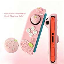Strawberry Hard Protective Case Compatible With Switch 2, Slim Separable Soft Silicone Cover Shell For Joy-Con With 2 Thumb Grip Caps For Switch 2025 Game Console & Joystick (Pink) - View 10