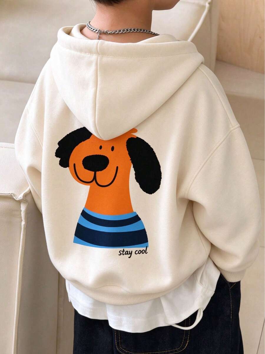 1pc Young Boy Apricot Hooded Sweatshirt, Cute Cartoon Big Ear Dog ...