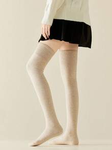 1 Pair Women's Over-The-Knee Long Socks, Multiple Colors Available, Flannel Lining, Thick And Warm, Made Of Wool Material, Suitable For Autumn/Winter Wear, Cashmere Lining, Long Over-The-Knee Socks, Fashionable And Versatile - Multicolor - View 4