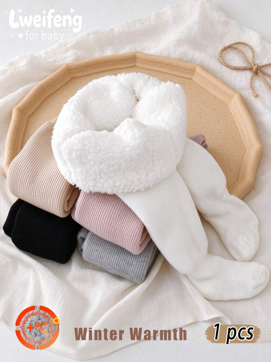 1pc Kids Thickened Thermal Lined Lamb Wool Warm Tights, Simple Soft Versatile Thick Style Winter Wear Below 5°C - Multicolor - View 1