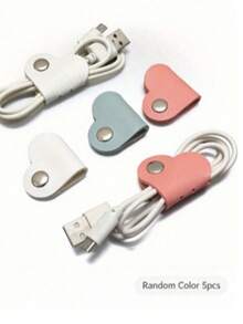 3pcs/5pcs/10pcs/16pcs Random Color Heart-Shaped Cable Organizer (2.75*1.37 Inches), Earphone Cable Winder, PU Leather Cable Organizer, Self-Adhesive Data Cable Storage Box, Data Cable Storage Bag, Travel Essential - View 11