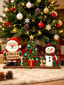 3pcs Christmas Desktop Decorations, Including Santa Claus, Christmas Tree And Snowman, Suitable As Christmas Table Centerpiece, Winter Holiday Home Window Sill, Fireplace Desktop Decor, Also For Home Decor, Office Decor And Theme Party Arrangement - Multi-color - View 3