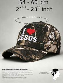 1pc Men's And Women's Camo I LOVE JESUS Embroidered Baseball Cap Adjustable Design Perfect For Outdoor Hunting, Travel Breathable And UV-Protective. - Camouflage - View 4