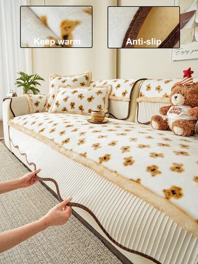 1 pieza Funda de sofá de piel sintética de visón ultra suave para invierno, decoración navideña apta para mascotas, lavable a máquina, renovación de sofá antiguo para sala de estar y dormitorio, adecuada para funda de reposabrazos y respaldo de 1/2/3/4 plazas