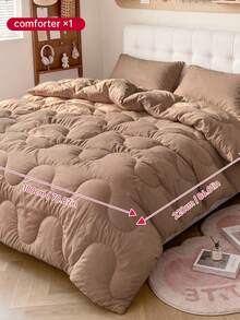 HONEYMOON 1pc Wavy Stitch Quilted Comforter, Polyester Fabric, Solid Color, Soft & Breathable, Wrinkle-Resistant, Down Alternative Bedding, T Q K Size, Suitable For Home And Dorm, Khaki - Khaki - View 28