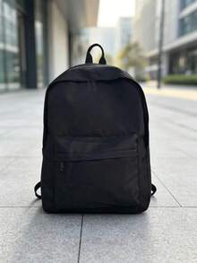 Fashion Solid Color Nylon Large Capacity Multi-Pocket Casual Versatile Backpack, Suitable For High School Students, College Students, Women Travel - Black - View 5