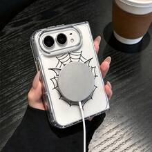 Clear Magnetic Foldable Phone,Halloween Bat Spider Web Print, Goth Style Shockproof Flip Phone Cover, Clear Folding Phone Cover Compatible With IPhone Duo Foldable, MagSafe Wireless Charging Compatible, Full Coverage Clear Shockproof Protective Cover - Multicolor - View 4
